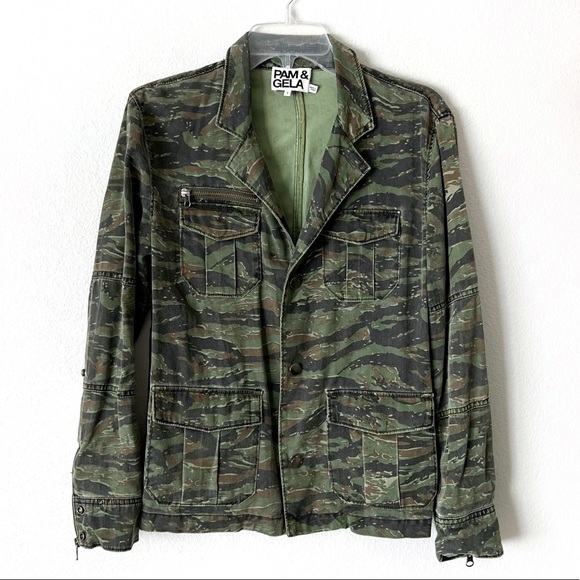 PAM & GELA Camo Army Utility Jacket Tencel Size Small Oversized Coat Cam… - Picture 9 of 16